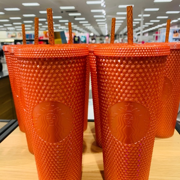Starbucks Orange Bling Studded Tumbler Pearlized Cold Cup 24oz Halloween New - Picture 3 of 14